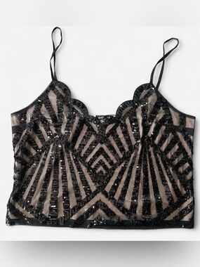 Sequin Crop Top - Black